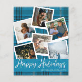 Budget Blauw Geruit Multi Foto Prettig Kerstfeest (Voorkant)