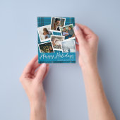 Budget Blauw Geruit Multi Foto Prettige Feestdagen Flyer (Hand)