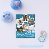 Budget Blauw Geruit Multi Foto Prettige Feestdagen Flyer (Enkel)