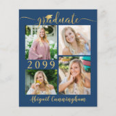 Budget Blauw Goud 5 Afstudeer Uitnodiging (Voorkant)