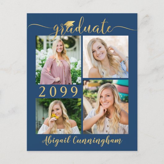 Budget Blauw Goud 5 Afstudeer Uitnodiging (Voorkant)