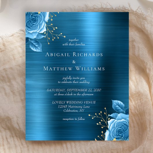 Budget Blauw Goud Bloemmotief Teal Geborsteld Meta