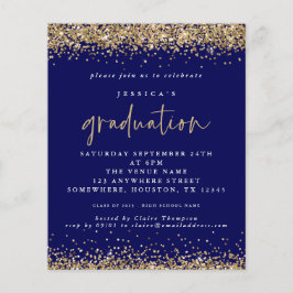 Budget Blauw Goud Glitter 2024 Afstuderen Invite
