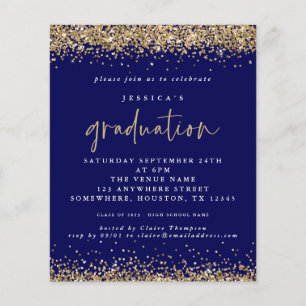 Budget Blauw Goud Glitter 2024 Afstuderen Invite