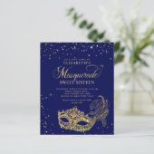 BUDGET Blauw Goud Glitter Masquerade Sweet 16 (Staand voorkant)