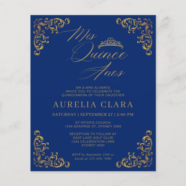 BUDGET  Blauw Goud Mis Quince Quinceañera (Voorkant)
