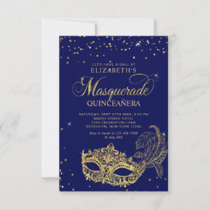 BUDGET Blauw Gouden Masquerade Quinceañera Foto Notitiekaartje