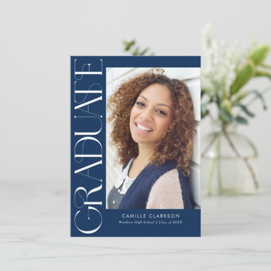 Budget Blauw Modern Vertical Two Photo Afstuderen Kaart (Staand voorkant)