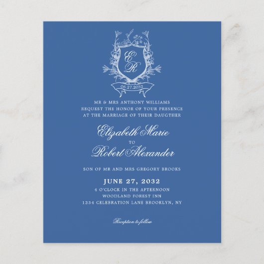 BUDGET Blauw Monogram Crest Traditionele bruiloft (Voorkant)