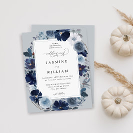 Budget Blauw & Navy Bloemen op Blauw Grijs Bruilof
