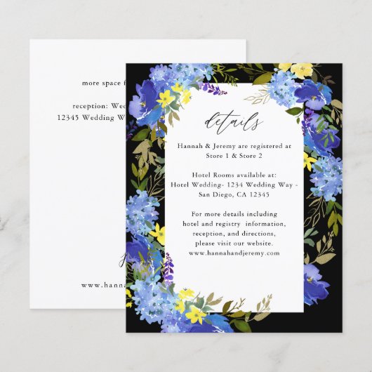 Budget Blauw Paars & Geel Bloemendetails - Zwart (Voorkant / Achterkant)