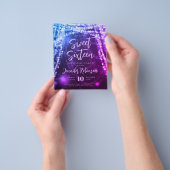 Budget Blauw Paarse String Lights Sweet 16 Invite Flyer (Hand)