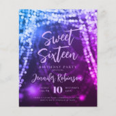 Budget Blauw Paarse String Lights Sweet 16 Invite Flyer (Voorkant)