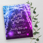 Budget Blauw Paarse String Lights Sweet 16 Invite Flyer