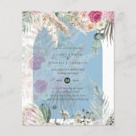 BUDGET Blauw Roze Bloemig Pampasgras Bruiloft Flyer