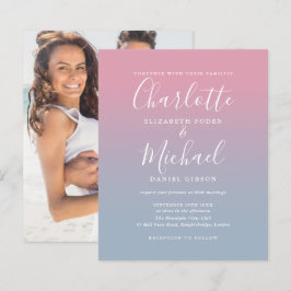 Budget Blauw Roze Ombre Foto Huwelijksuitnodiging