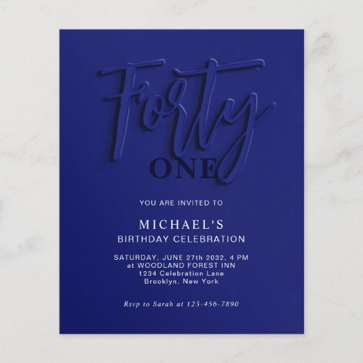 BUDGET Blauw Script Veertig 40e Volwassene Verjaar (Voorkant)