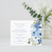 Budget Blauw Waterverf Bloemen Baby shower Uitnodi (Staand voorkant)