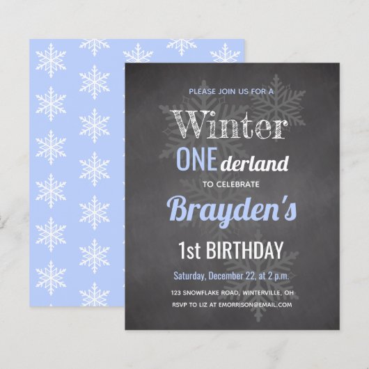 Budget Blauw Winter Onederland 1e verjaardagsuitno (Voorkant / Achterkant)