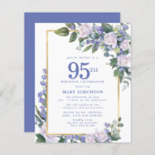 Budget Blauw Wit Bloemen 95e Verjaardag Uitnodigin (Voorkant / Achterkant)