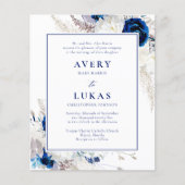 Budget Blauw & Wit Bloemen Bruiloft Uitnodiging (Voorkant)