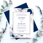 Budget Blauw & Wit Bloemen Bruiloft Uitnodiging