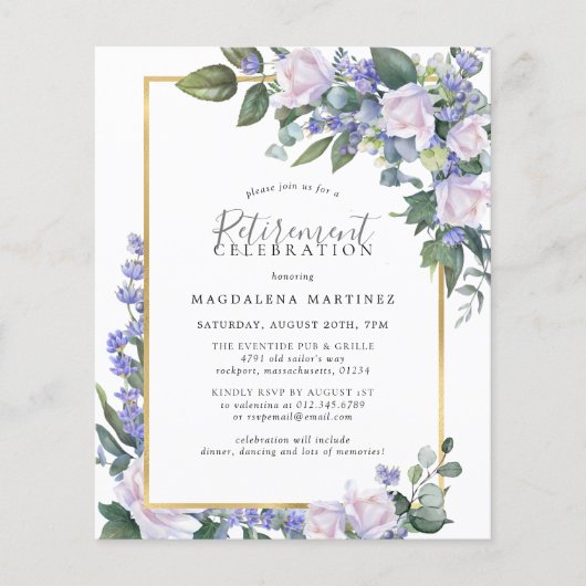 Budget Blauw Wit Bloemen Uitnodiging (Voorkant)