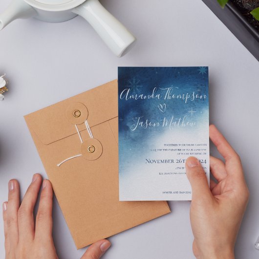 Budget blauw wit grillige sneeuwvlok bruiloft