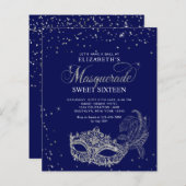 BUDGET Blauw Zilver Glitter Masquerade Sweet 16 (Voorkant / Achterkant)