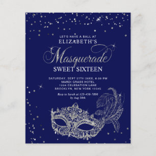 BUDGET Blauw Zilver Glitter Masquerade Sweet 16