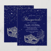 BUDGET Blauw Zilver Glitter Masquerade Verjaardag (Voorkant / Achterkant)