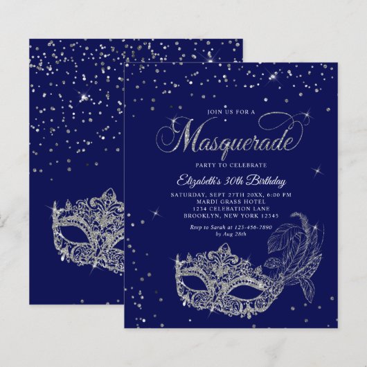 BUDGET Blauw Zilver Glitter Masquerade Verjaardag (Voorkant / Achterkant)