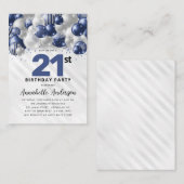 Budget Blauw Zilveren Ballon Glitter 21e Verjaarda Notitiekaartje (Voorkant / Achterkant)