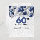 Budget Blauw Zilveren Ballon Glitter 60ste Verjaar (Voorkant / Achterkant)