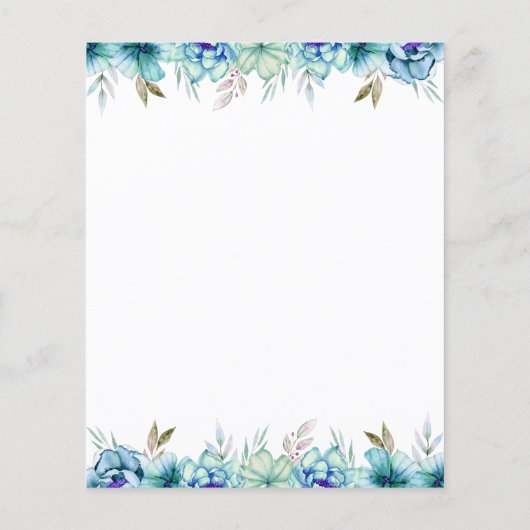 BUDGET blauwe bloemen groene trouwuitnodiging (Achterkant)