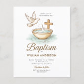 Budget Blauwe Bloemen Kruisdoop Uitnodiging (Voorkant)