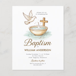 Budget Blauwe Bloemen Kruisdoop Uitnodiging