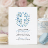 Budget Blauwe Bloemen Kruisdoop Uitnodiging