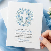 Budget Blauwe Bloemen Kruisdoop Uitnodiging