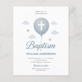 Budget Blauwe Bloemen Kruisdoop Uitnodiging (Voorkant)