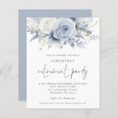 Budget Blauwe Bloemen Script Pensioen Party Uitnod (Voorkant / Achterkant)