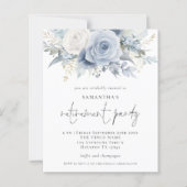 Budget Blauwe Bloemen Script Pensioen Party Uitnod (Voorkant)