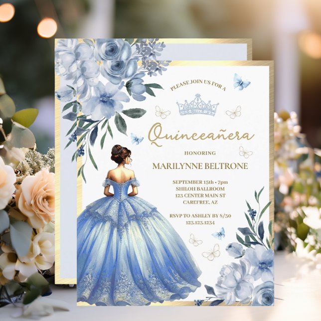 Budget Blauwe Bloemjurk Vlinder Quinceañera  (Creator heeft geüpload)