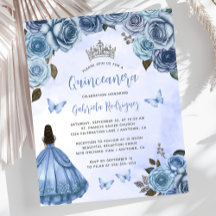 Budget Blauwe Bloemrozen Quinceañera Uitnodiging