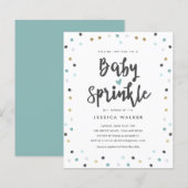 Budget Blauwe Confetti Type Baby Sprinkle Uitnodig (Voorkant / Achterkant)