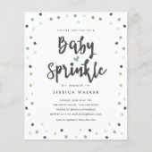 Budget Blauwe Confetti Type Baby Sprinkle Uitnodig (Voorkant)