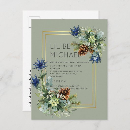 BUDGET Blauwe Distel Eucalyptus Trouw Wonderland Briefkaart (Voorkant / Achterkant)