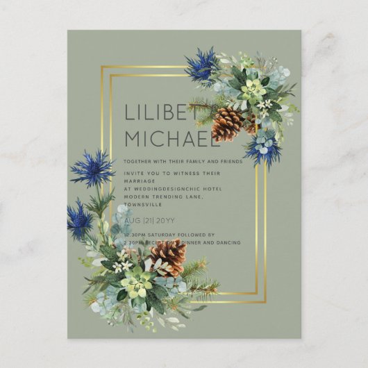 BUDGET Blauwe Distel Eucalyptus Trouw Wonderland Briefkaart (Voorkant)