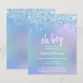  Budget Blauwe Drip Glitter Jongen Baby Shower  (Voorkant / Achterkant)