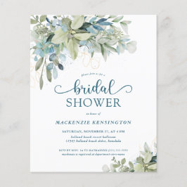 BUDGET Blauwe Eucalyptus Bridal Shower Uitnodiging